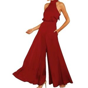 Elegant Red Halter Jumpsuit